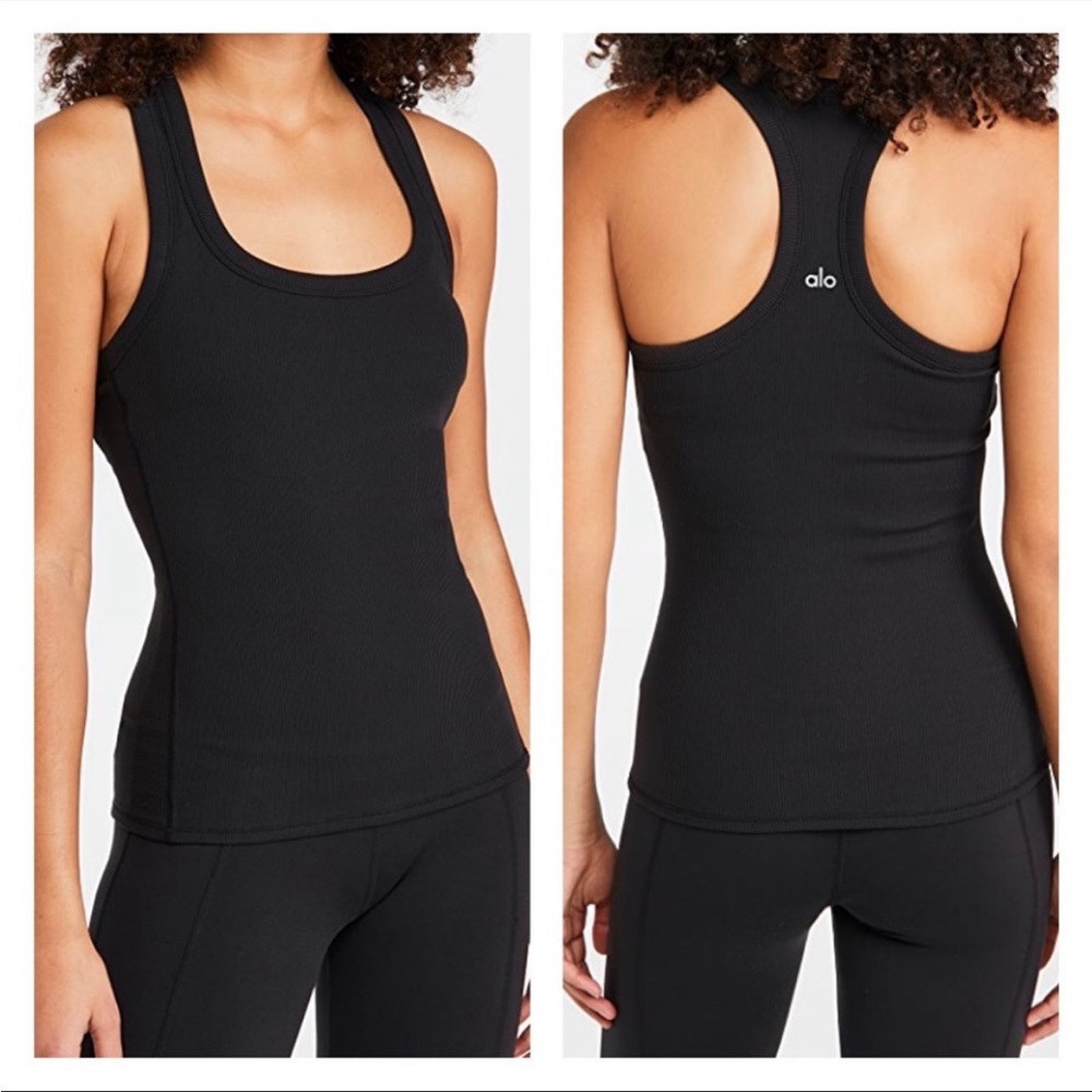 ALO Yoga Black Ribbed Racerback Tank Top